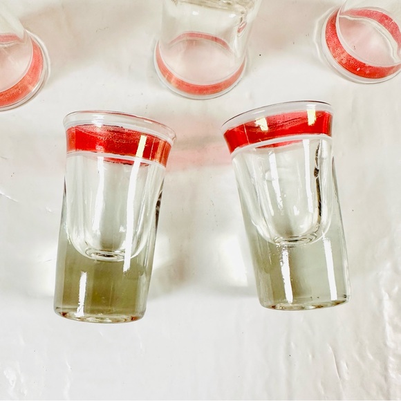 Vintage Set of 5 Shot Glasses with Ruby Flashing by Hazel Atlas - Picture 9 of 10